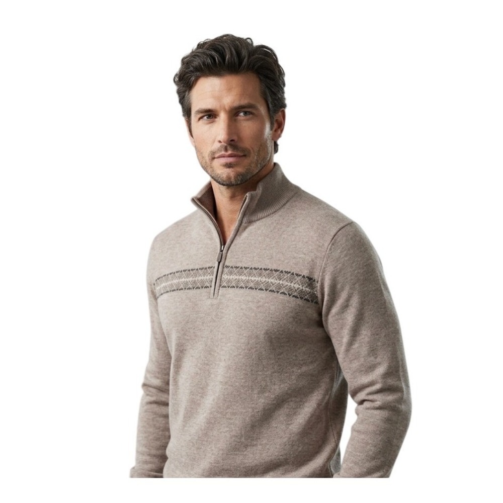 Van Heusen 1/4 Zip Pullover Sweater Gray Knit Nordic Print ‎ Long Sleeves XL